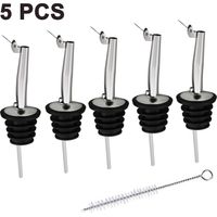 Bottle Pourer - Stainless Steel Oil Pourer with Flap Stopper and Cleaning Brush - for Olive Oil Vinegar Wine Bottles - 5 pcs