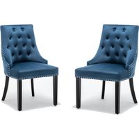 Blue Dining Chairs Velvet Armchair with Armrests & Backrest Upholstered Seat