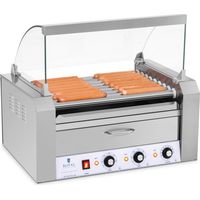 Griglia a rulli con coperchio e cassetto scaldavivande per panini, 16 salsicce Hot Dog, 2200W 230V, Royal Catering