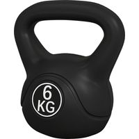Kettlebell 6kg Plastica e Sabbia Base Piatta Impugnatura 20x13x22 cm Nero