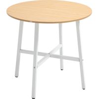 Mesa de Comedor Redonda Mesa de Cocina Moderna para 4 Personas con Patas de Acero para Salón Ø80x76 cm Natural y Blanco