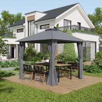 Gartenpavillon für Terrasse mit 4 Seitenwänden, Doppeldach, Sonnenschutz, 3 x 3 m, grau