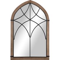 Specchio da Parete ad Arco con Dettagli Moderni e Ganci, in Legno e Vetro, 60x93 cm, Marrone e Nero