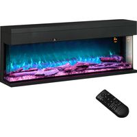 Camino elettrico 1800W LED regolabili fiamme colorate, temperatura 40°C, nero