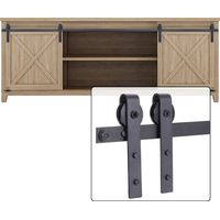Mini Schiebetür Komplettset Schiebetürbeschlag Schiebetüren Laufschiene mit Rollen Schiebetürsystem Set Schwarz - 2 Holztür 1.83M/6FT