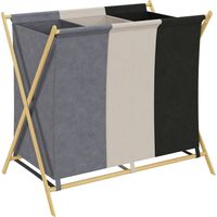 Cesto para Ropa Sucia Plegable con 3 Compartimentos Capacidad 129L con Marco de Bambú y Bolsas Extraíbles Multicolor