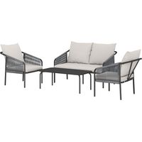 Set da Giardino in Rotin 4 Pezzi Divano Poltrone Tavolo Kaki