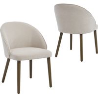 DAYALANE Dining Chairs 2Pcs in Chenille Padded Retro Rustic Chairs Vintage Kitchen Chairs with Wood Legs for Living Room Restaurant, Beige