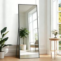 Miroir rectangulaire aluminium noir l.165 x H.60 cm - Miroir Pleine Longueur - Grand Miroir sur Pied/Mural - Penché ou Suspendu - Noir
