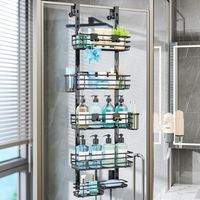 Étagère de douche à suspendre en acier inoxydable - Étagère de douche sans perçage avec 5 paniers réglables - Étagère de douche à suspendre avec porte-brosses à dents et crochets pour salle de