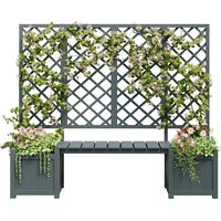 Pot de fleurs, pot de fleurs avec treillis comme support pour plantes grimpantes, pot de fleurs spacieux, jardinière, bac à fleurs, sapin gris massif, pot de fleurs avec treillis et siège pour jardin