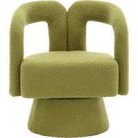 Fauteuil pivotant 360° rond et rembourré, tissu moelleux et large assise – Pour salon, chambre, bureau, salle d’attente, vert olive