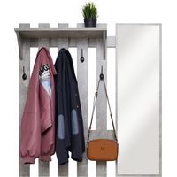 Meerveil Appendiabiti da Parete, Appendiabiti con Specchio e 5 Ganci, Stile Industriale a Parete per Ingresso Corridoio Camera da Letto, L100 x P22 x H106 cm (Grigio)