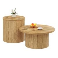 Table basse, table ronde double, table d'appoint avec plateaux en bois naturel. Table de salon multifonctionnelle