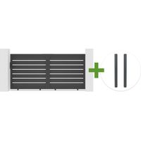 Puerta corredera VOGEL 3m, 140cm de altura + 2 postes de aluminio gris ELDA