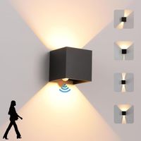 Applique murale LED 6 W pour intérieur/extérieur avec détecteur de mouvement, applique murale moderne blanc chaud 3000 K, appliques murales étanches IP65 avec angle de faisceau réglable, noir