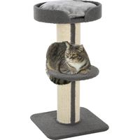 Pawhut – Arbre à chat gris 45x45x91cm – Panneaux de particules classe E1 – Griffoirs en sisal naturel – Perchoirs confortables