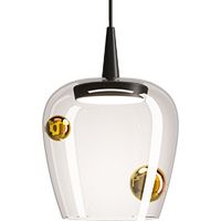Zafferano Lampada a sospensione Bilia LED 8W 3000K Diametro 18cm in Vetro Borosilicato Soffiato a Bocca, Finitura Nero e Oro, 230V, Design Elegante