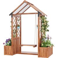 Jardinière avec Treillis et Balançoire extérieure,Avec pare-soleil en polycarbonate,Bac à fleurs en Bois Massif,Pour jardin terrasse cour,142L x 70l x 163H cm