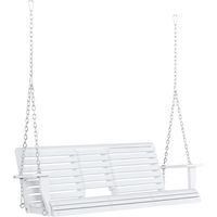 Dondolo 3 Posti da Esterno con Tavolino Centrale e Portabicchieri, in Legno e Metallo, 150x75x53 cm, Bianco