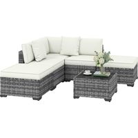 Mobili da Giardino 6pz in Rattan e Acciaio con Divano, Tavolino e Cuscini, Grigio idéal pour aménager votre terrasse, balcon ou jardin, alliant confort et durabilité pour vos moments de détente en ...