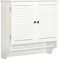 kleankin Armario Baño de Pared con 2 Puertas de Persiana Estante Interior y Barra de Toallero Mueble Auxiliar Suspendido Moderno Multiusos para Cocina 60x23x60 cm Blanco