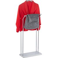 Relaxdays valet, pour costume & pantalon, mélange bois-métal, chambre, portant vêtements, 110x46x19 cm, argenté/brun