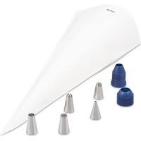 Zyliss E980215 Kit di Sacchetti per Tubazioni, Cotone, Acciaio Inossidabile, Plastica, Bianco, Argento, Blu, Per Decorare Torte, Glassa e Pasticceria, Include 5 Ugelli Intercambiabili
