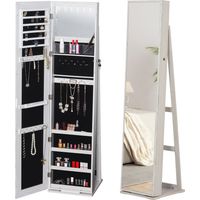 HOMCOM Espejo Joyero de Pie Armario Joyero con Luces LED y Cerradura Armario de Joyas con Espejo Integrada para Dormitorio Blanco con Veta