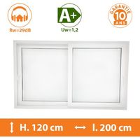 Direct Fenêtres – Châssis coulissant 2 vantaux blanc – Double vitrage 4/16/4 – Isolation thermique A+ – Dimensions H.120 x l.200 cm