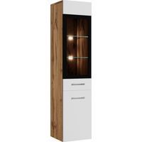 Badplaats – Colonne de salle de bain 131 cm – Chêne et blanc – Panneau de particules – Installation facile – Portes réversibles