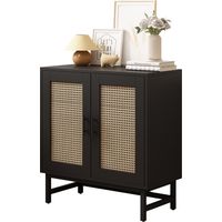FURNITURE HMD 2 Door Sideboard Cabinet Cupboard with Metal Frame,Wooden Storage Unit for Living Room/Bedroom/Kitchen,Rattan Style,77x37x80cm