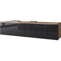 TV-Schrank für das Wohnzimmer, 140 cm, 2-türig, Wotan + Schwarz Hochglanz, universell