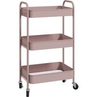 Meubles Cosy 3 Tier Metal Storage Trolley on Wheels Modern Utility Cart Pink