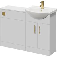 Alexander James Cento Gloss White 1150mm 2 Door Vanity Unit Toilet Suite - 1150mm - Brushed Brass 96mm Bar HandleWithout James Toilet Pan