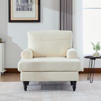 Fauteuil / Canapé une place moderne et minimaliste en tissu chenille — Pour salon et chambre à coucher — Pieds en bois, dossier et accoudoirs confortables, poches de rangement latérales (Chenille beig