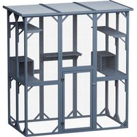 Wiltec Recinto per gatti da esterno 170 x 88 x 180 cm, recinzione antifuga in legno con tetto in asfalto, diversi livelli, per giardino, balcone, terrazzo