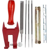Aiguiseur de chaîne Kit d'aiguiseur de tronçonneuse Tronçonneuses avec Limes de 5/32", 3/16", 7/32", Une poignée en Bois,jauge de Profondeur,Guide de classement,Pochette à Outils,étau Robuste