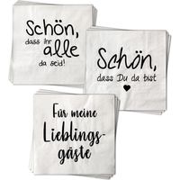 Servietten 60 Stück mit 3 verschiedenen Motiven - Gastfreundschaft - Tischdeko Papierservietten 3er Set mit Spruch - 3-lagig für Taufe Hochzeit Kommunion Konfirmation Fest