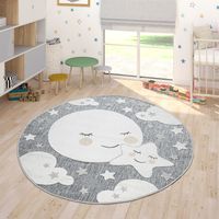 Paco Home Tappeto Bambini Cameretta Per Esterno Rotondo Da Gioco Ragazzo Ragazza Grigio, Ø 160 cm tondo