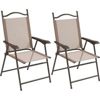 Set of Two Folding Garden Chairs, with Fabric Mesh Seats - Mixed Brown