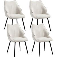 Wahson Sedie Set di 4, Tessuto Sedie con Gambe in Metallo, Poltrona Sedie da Salotto con Schienale per Soggiorno/Cucina, Bianco