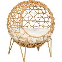 Rattan Katzenkorb Katzenhöhle Katzenhütte Katzenbett mit Kissen erhöhtes Design Haustierbett Braun Ø45 x 57H cm