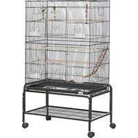 Gabbia per Uccelli in Acciaio con Posatoi, Giochi, Contenitori per Cibo e Vassoio, 79x49x133 cm, Nero