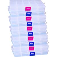 10 Grids Clear Plastic Storage Box Jewelry Box Multipurpose Container with Adjustable Compartment Dividers Organizer Box Storage Containers, 10 Pcs