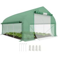 Serre tunnel 10,4 m² 350x300x200 cm UV résistante avec porte zippée et fenêtres filet, serre jardin verte