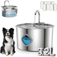 Pawdrates Fontaine à eau Pawdrates 3,2 l pour chien et chat avec niveau d'eau visuel, fontaine à eau pour chien en acier inoxydable 304 avec 3 modes d'arrosage et pompe silencieuse (1 pièce + 2