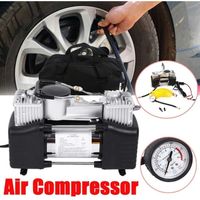 AIPERQ 12V 150PSI Tire Inflator - Heavy Duty Dual Cylinder Direct Drive Metal Maximum Pressure Pump, Air Compressor with Battery Clamp and Hose Extension, SUV/Truck/Van/RV