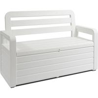 Toomax Foreverspring cassapanca da 270 litri con seduta per 2 persone, 132.5x58x89h cm panca da giardino effetto legno bianco in plastica resistente, resistente ai raggi UV, per esterni