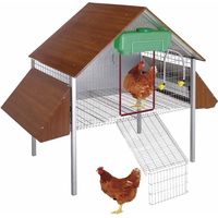 Nid pour Poules 164x133x130 cm Poulailler en Tôle Galvanisée et Maille Électrosoudée Mangeoires, Abreuvoir, Rampe 12 Poule